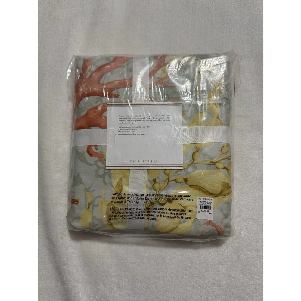 Pottery Barn Organic Cotton Twin Nantucket Print Duvet Cover 350 Thread Naturals